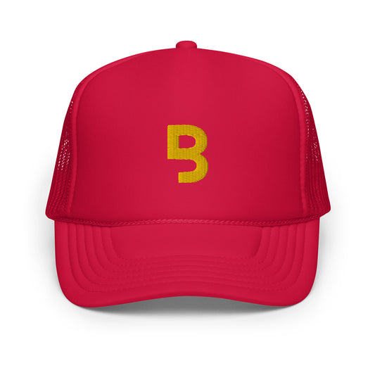 Foam Trucker Hat w/BeYou Apparel Official Logo (Red & Gold)